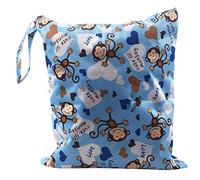 Remingtape Bolsa de pañales impermeable para , reutilizable, lavable, con doble cremallera ( de diseño de mono, azul), azul
