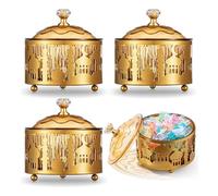 Remingtape Juego de 4 bandejas de Ramadn con tapa, bandeja dorada Eid Mubarak, de Ramadn, decoracin de Ramadn, recipientes de almacenamiento de alimentos de larga duracin, 9 x 9 cm