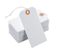 Remingtape Paquete de 100 etiquetas de algodón perforado con línea elástica para colgar, etiquetas blancas, listado, tarjetas de clasificación, placa numérica