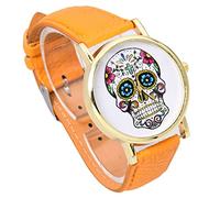 Remingtape Reloj analógico de cuarzo para mujer, correa de piel, diseño de calavera punk, color amarillo, amarillo