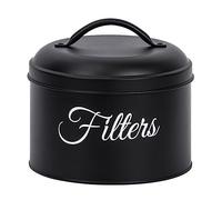 Remingtape Soporte para filtro de café, cesta de almacenamiento para filtro de café con tapa, recipiente redondo para filtro de café, color negro
