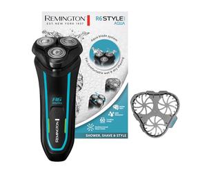 Remington Afeitadora Rotativa R6 Style Aqua - Máquina de Afeitar Inalámbrica, Cuchillas Flexibles Dual Track, Cabezal Pivotante, Cortapatillas, 60 min Autonomía, Resistente al Agua, Carga USB - R6000
