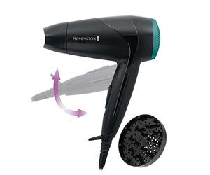 Remington Secador de Pelo Pequeño Compacto, Secador de Viaje, 2000W, Plegable, Ideal Gimnasio, Concentrador, Difusor Compacto, Caudal 60km/h, 3 Temperaturas, 2 Velocidades, Gancho Para Colgar - D1500