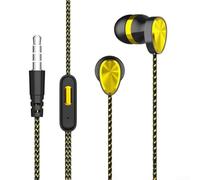 RemixAst Auriculares intrauditivos con conector jack de 3,5 mm, reducción de ruido con graves pesados para viajes de música, diseño ergonómico, varios tamaños, color gris (amarillo)
