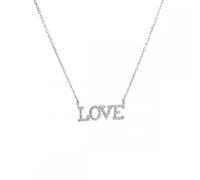 Remo Gammella Collar para mujer Love con circonitas de plata 925 bañada en oro elegante con colgante con texto Love - Idea regalo San Valentín, cumpleaños, aniversario, 40 cm, Plata esterlina, No