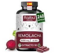 Remolacha Cápsulas - 14.000 mg al Día - 240 Cápsulas para hasta 8 meses - Extracto 10:1 con Nitratos Naturales - Sin Estearato de Magnesio ni Dióxidos - Vegano, Sin gluten y Sin lactosa