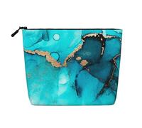 Remolinos Abstractos de Oro Verde Azulado de Moda,Neceser de Maquillaje de imitación Lino, Neceser de Viaje portátil