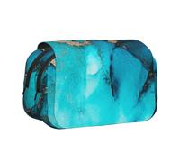 Remolinos Abstractos de Oro y Verde Azulado de Moda Estuche para lápices portátil con Doble Concha y Cremallera