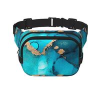 Remolinos Abstractos de Oro y Verde Azulado de Moda,Riñonera Cuadrada de Doble Capa, Bolso de Viaje, Bolso Informal para el Pecho.