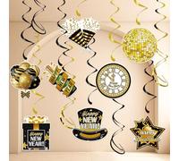 Remolinos colgantes - Decoraciones de Año Nuevo 2026, serpentinas colgantes de oro negro para fiesta de víspera de víspera 2026, Oranment para Año Nuevo, decoración del hogar, suministros para