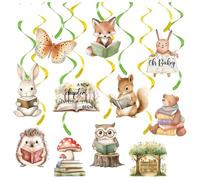 Remolinos colgantes para baby shower con temática de lectura de animales del bosque, un nuevo capítulo y Oh Baby, recortes de doble cara, decoraciones de fiesta temática de libros