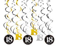 Remolinos de Decoraciones de Fiesta 18 Cumpleaños, Remolinos Colgantes de Papel Aluminio de Techo Espirale, Plata Dorado Negro Mujer Hombre Suministros de 18 Años Cumpleaños, 18 Piezas (18)