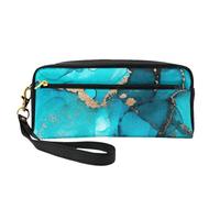 Remolinos de Oro Verde Azulado Abstractos de Moda, Bolsa de Maquillaje Bolsa de cosméticos Bolsa de Aseo de Viaje portátil Estuche de Cuero para Mujeres y niñas
