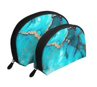 Remolinos de Oro Verde Azulado Abstractos de Moda, Bolsa de Maquillaje de Concha, Monedero pequeño para Mujer, Bolsa de artículos de tocador, Bolsa de cosméticos, 2 Piezas