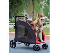 Remolque de bicicleta for perros, cochecito plegable 2 en 1 con ruedas for perros medianos, fácil de guardar y limpiar.(Red)
