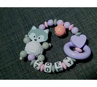 Remolque para cochecito/cadena para cochecito o anillo de agarre con nombre para niñas y niños regalo para nacimiento - Varios modelos Zoey - Sonajero con anilla de color lila, rosa y gris