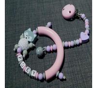 Remolque para cochecito/cadena para cochecito o anillo de agarre con nombre para niñas y niños regalo para nacimiento - Varios modelos Cochecito de bebé, diseño de zorro y estrella, color gris, rosa y blanco.