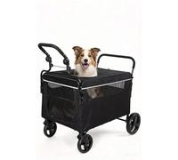 Remolque para perros plegable, carrito para perros de hasta 70 kg, freno de un paso, carro de empuje para mascotas con rampa, adecuado para camping y paseos al aire libre