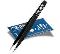 REMOS - Pinzas para astillas con punta extrafina, acero inoxidable, 9,5 cm, color negro