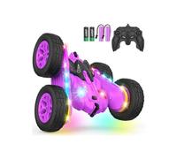 Remote control car for children aged 3-12 years, double-sided, 360 rotatable, 4WD, with new light strip and headlight, purple