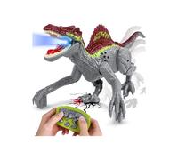 Remote-controlled dinosaur with LED lights, realistic spraying, walking and roaring for children, boys and girls from 3 years old (gray)