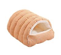 Removable and Washable Winter Closed-Off Cat Bed, Cozy Monster Cat Bed, Comfortable Plush Pet Cave Beds, Non-Slip Removable Washable for Cats & Small Dogs (Orange Check,Medium)