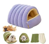 Removable and Washable Winter Closed-Off Cat Bed,Indoor Cat Bed Cave Style,Foldable Pet Nest House,Warm Soft Dog Tent,Thick Dog Sleeping House,Comfor Plush Snuggle Hut for Kitty,Puppy,Pets (Purple-S)