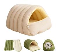 Removable and Washable Winter Closed-Off Cat Bed,Soft Fluffy Warm Autumn/Winter Cats House,Indoor Cat Bed Cave Style,Foldable Pet Nest House,for Indoor Cats Small Dogs (Beige-L)