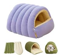 Removable and Washable Winter Closed-Off Cat Bed,Soft Fluffy Warm Autumn/Winter Cats House,Indoor Cat Bed Cave Style,Foldable Pet Nest House,for Indoor Cats Small Dogs (Purple-L)