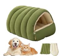 Removable and Washable Winter Closed-Off Cat Bed, Warmth Cozy Comfort Plush Pet Cave, Cute House Pet Nest Warm Soft Tent for Cats Dogs (Green,M:17.7 * 11.8 * 7.5 in)