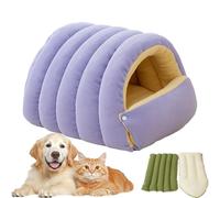 Removable and Washable Winter Closed-Off Cat Bed, Warmth Cozy Comfort Plush Pet Cave, Cute House Pet Nest Warm Soft Tent for Cats Dogs (Purple,L:22.4 * 14.6 * 11.0 in)