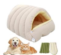 Removable and Washable Winter Closed-Off Cat Bed, Warmth Cozy Comfort Plush Pet Cave, Cute House Pet Nest Warm Soft Tent for Cats Dogs (Beige,L:22.4 * 14.6 * 11.0 in)