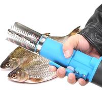Removedor de Escamas de Pescado eléctrico inalámbrico, Potente Herramienta de descalcificación Limpiador de Escamas de Pescado con Cubierta Protectora de Acero Inoxidable,2600 mAh(Blue)