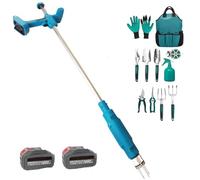 Removedor de malas hierbas eléctrico inalámbrico, herramienta de deshierbe de mango largo con 2 baterías de 3.0 Ah y carga rápida, desmalezadora de pie de 3 garras para control de malas hierbas de
