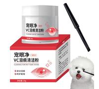 Removedor de manchas de lágrimas para gatos, 20 g, polvo limpiador de manchas de lágrimas para perros y gatos con cepillo, lavado de ojos de perro, ojos de mascotas, natural, seguro, absorbe las