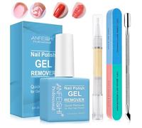 Removedor Esmalte Semipermanente 15ml, Quitaesmalte Semipermanente, con 4ml Nail Care Pen, Lima de Uñas, Empujador de Cutícula, Quitaesmalte Gel, Rápidamente el Esmalte en 3-5 Minutos, No Daña la Uñas