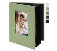 Remowith Álbum de Fotos Pequeño 10x15 con Ventana Frontal 24 Bolsillos Libro Portátil de Lino para Recuerdos de Viaje Boda Bebé Álbum Fotos para Pegar y Escribir Organizador de Memorias, Verde Claro