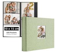 Remowith Album Fotos 10x15 cm, Álbum de Fotos de Gran Capacidad para 600 Bolsillos, Photo Album Horizontal y Vertical, con Funda de Tela, Ideal para Familia, Bodas, Viaje y Recuerdos de Bebé, Verde