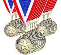 Remuuly Medallas de premio Super Star, medallas de héroe estrella para estudiantes, medallón de oro de 2 pulgadas con cinta para el cuello, trofeo de metal, regalos de semana para competición