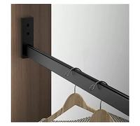 REMYS Metal Hanging Durable Pole With End Support,Removable Wall Mounted Clothing Organizer Rod Rack System Kit Closet Rods, Waterpproof Rustproof Easy To Cut(Black,30in/76cm)