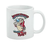 Ren and Stimpy Adulting What's That? Taza de café de cerámica, novedosa taza de regalo para café, té y bebidas calientes, 325 ml, color blanco