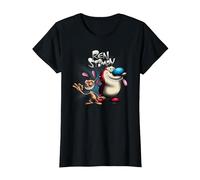 REN and Stimpy Logo with A Wink Camiseta, Mujer, Negro, XL