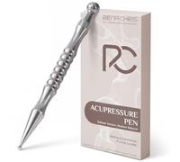 Rena Chris Bolígrafo de acupuntura de acero inoxidable, herramientas de reflexología manual para aliviar la tensión muscular y el dolor, bolígrafo de acupresión con tabla de reflexología y bolsa de