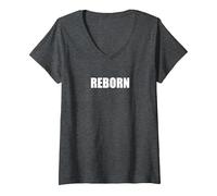 Renacido Camiseta Cuello V, Mujer, Jaspeado Oscuro, XL