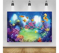 Renaiss 1.5x1m Fondo de fotografía de Dibujos Animados océano Sirenita bajo el mar Coral Pez hipocampo Fondo de fotografía Baby Shower Verano Fiesta de cumpleaños Decoración Accesorios de Estudio