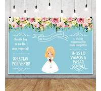 Renaiss 1.5x1m Mi Primera comunión telón de Fondo Rubia niña Flores Azul fotografía Fondo Dios Bendiga recién Nacido Bautismo Primera comunión Fiesta Decoraciones Vinilo Foto apoyos