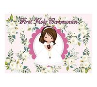 Renaiss 1.5x1m Niñas Primera Comunión Fondo Bautismo Fiesta Decoración Jesús Actividades Religiosas Flores Fotografía Fondo Baby Shower Cumpleaños Decoración Banner Studio Props
