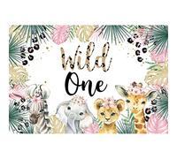 Renaiss 1.5x1m Salvaje Fondo de Fiesta Safari Jungle Animals Theme Girl 1er cumpleaños Fondo de fotografía Baby Shower Decoración de Banner de Mesa de Pastel Accesorios de Vinilo para Fotos