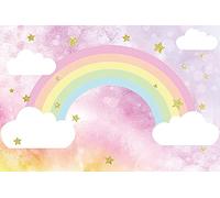 Renaiss 1.5x1m Telón de Fondo de Arco Iris Cielo Rosa Nube Brillo Estrellas Fondo de fotografía Baby Shower Niños Niñas Decoración de Fiesta de cumpleaños Pastel Mesa Banner Accesorios de Estudio