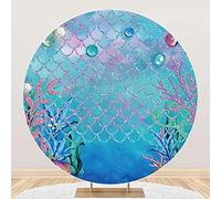 Renaiss 1.8m Escamas de Sirena Redondo Telón de Fondo Hierba Marina Coral Mundo Submarino Fondo Fotográfico Verano Océano Tema Decoración Baby Shower para Shooting Studio Props Poliéster